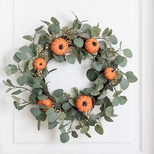 Kirklands Stores, Inc, Eucalyptus and Baby's Breath Pumpkin Wreath 24 in.
